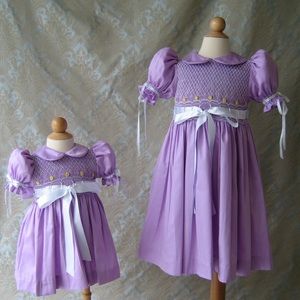 Lilac Smocked Dress 100% Cotton, New, Girls Spring